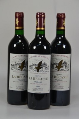 6 Flaschen Chateau La Becasse, verschiedene Jahrgänge, Pauillac, 2x 1988, 2x 1989, 2x1990, je 750ml, 12,5% Vol., mind. Into Neck,unverkostet, Kapsel ...