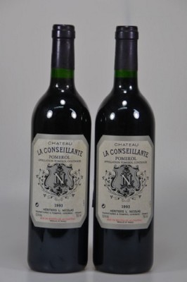2 Flaschen 1993 Chateau La Conseillante, Pomerol, Heritiers L. Nicolas, je 750ml, 12,5%Vol., High Fill, unverkostet