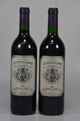 2 Flaschen 1992 Chateau La Conseillante, Pomerol, Heritiers L. Nicolas, je 750ml, 12,7%Vol., High Fill, unverkostet