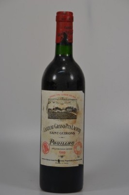 3 Flaschen 1985 Chateau Grand Puy Lacoste, Saint Gurions, Pauillac je 750ml, mind. Top Shoulder, unverkostet, 1x Kapsel best., Etiketten l. besch., ...