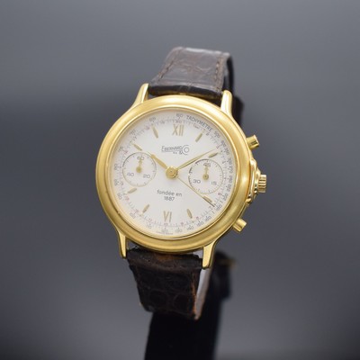 EBERHARD & Co auf 250 Stück limitierte Herrenarmbanduhr mit Schaltradchronograph, Schweiz um 1987, Handaufzug, verg. Geh., Edelstahlboden aufgedr., ...