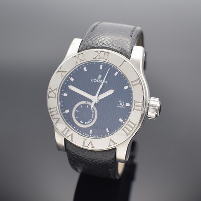 CORUM Herrenarmbanduhr Serie Romulus Referenz 02.0001, Automatik, Schweiz um 2005, Edelstahlgeh. inkl. orig. Lederband m. dopp. Faltschl., Boden & ...