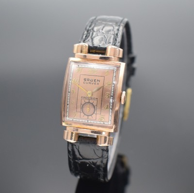 GRUEN Curvex Herrenarmbanduhr, Schweiz/USA um 1941, Handaufzug, Ref. 440 449, gewölbtes Geh. in 10K Rose gold filled, Boden aufgedr., ausgef. ...