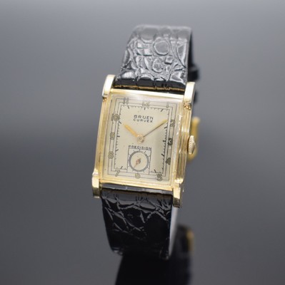 GRUEN Curvex Herrenarmbanduhr, Schweiz/USA um 1941, Handaufzug, Ref. 440 575, gewölbtes Geh. in 10K gold filled, Boden aufgedr., gewölbtes ...