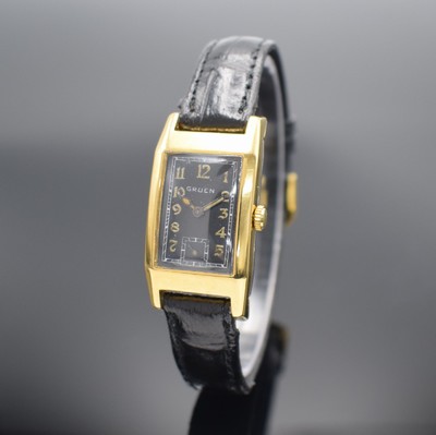 GRUEN Herrenarmbanduhr Referenz 258 / 501, Schweiz/USA um 1937, Handaufzug, 2-teil. Metallgeh. m. Goldauflage, in sich gewölbt, Edelstahlboden ...
