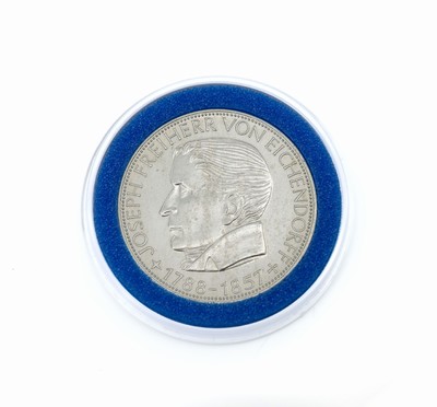 Silbermünze, 5 Mark, Deutschland 1957, Joseph Freiherr von Eichendorff, Prägemarke J