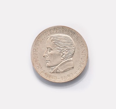 Silbermünze 5 Mark, Deutschland 1957, Joseph Freiherr von Eichendorff
