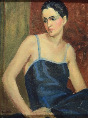 Max Bohm, Anfang 20. Jh., Porträt einer jungen Frau im blauen Kleid, Öl/Lwd, li. u. signiert, l. Farbabblätterungen im Haar, ca. 63 x 53 cm, ...