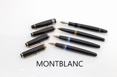 Konvolut 4 MONTBLANC Füllfederhalter, nach 1950, z.T. Kolbenmech., 2 x Werbeprägung Bayer, Fkt. nicht überprüft