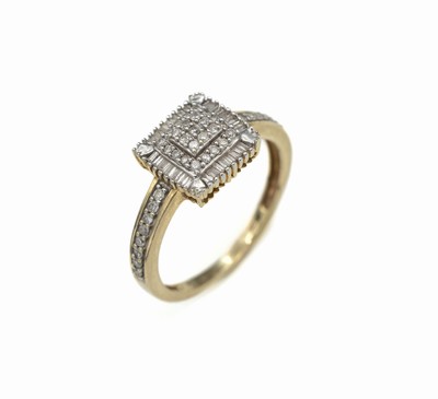 14 kt Gold Diamant-Ring, GG 585/000, 41 8/8-Diamanten und 29 Diamantbaguettes zus. ca.0.80 ct Weiß/p, RW 58, ca. 3.6 g