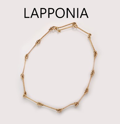 14 kt Gold LAPPONIA Armband, GG 585/000, Finland 1990, längliche Glieder, Oberfläche strukturiert, L. ca. 18 cm, sign.