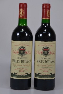 2 Flaschen 1990 Chateau Larcis Ducasse, Saint Emilion Grand Cru Classe, je 750ml, 12 ,5% Vol., High Fill/Upper Mid Shoulder, unverkostet, Alterssp.