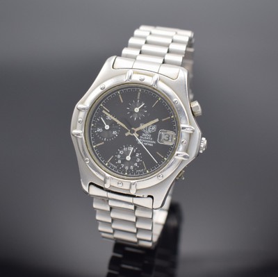 HEUER 2000 Herrenarmbanduhr mit Chronograph, Schweiz um 1985, quarz, Ref. 250.006-1, verschr. Edelstahlgeh., orig. Gliederband, Faltschl. m. ...