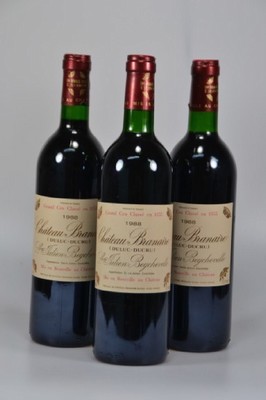 3 Flaschen 1988 Chateau-Brannaire, St. Julien Beychevelle, Grand Cru Classe, 750ml, 12 ,5%Vol., mindestens Into Neck, unverkostet