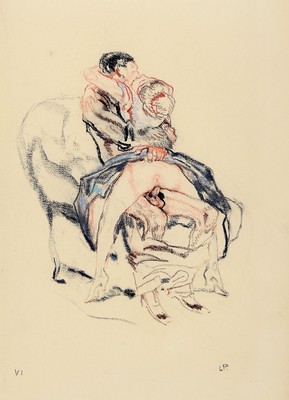 Leo Putz, 1869 - 1940, erotische Darstellung, monogrammiertes Pastell auf Papier aus einer Folge von 14 Erotik Pastellen, hier Pastell Nr. VI, um ...