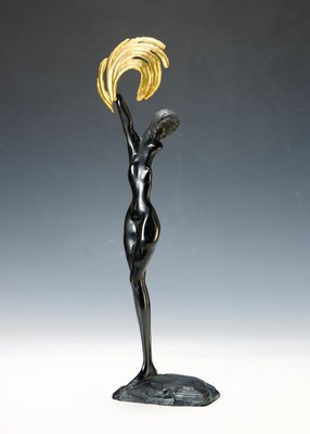 Ernst Fuchs, 1930 - 2015, "Daphne", braun patinierte und partiell vergoldete Bronzeskulptur, aus 1973, auf der Plinthe im Guss signiert, ...