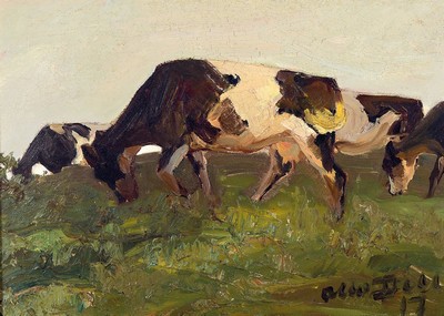 Otto Dill, 1884 Neustadt a.d. Weinstraße - 1957 Bad Dürkheim, Gruppe grasender Kühe, elaborierter Umgang mit den Erscheinungsfarben, ...