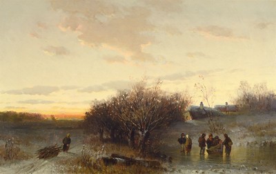 Zuschreibung: Adolf Stademann, 1824-1895 München, Unterricht bei Carl August Lebschee und Moritz Eduard Lotze, hier: Abendliches Eisvergnügen in ...
