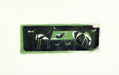 Ewald Matare, 1887 - 1965, Farbholzschnitt auf Monopol-Velin, "Pferde auf der Weide", (Fünf eigentlich sieben Pferde), aus 1935, ...