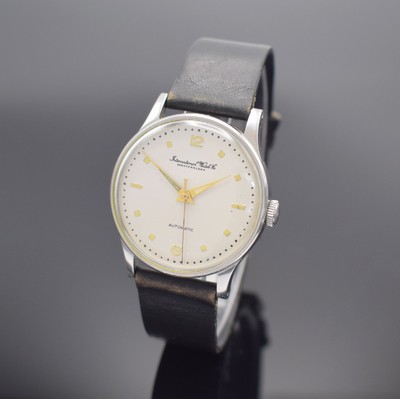 IWC Herrenarmbanduhr in Stahl mit Kaliber 85, Schweiz um 1952, Automatik, 2-teil. Gehäuse, Boden aufgedr., silb. rest. Zifferbl. m. aufges. ...