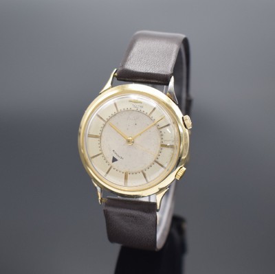 LeCoultre Memovox Armbanduhr mit Kaliber 814, Schweiz um 1955, Handaufzug, Stahlgeh., Lünette in 10k gold filled aufgedr., 2-teil. silb. Zifferbl., ...