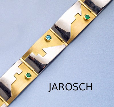 18 kt Gold Designer Armband Goldschmiede JAROSCH/Mannheim, Handarbeit, Unikat, GG/WG750/000, GG-Flächen satiniert, WG-Flächen poliert, 6 l. ...