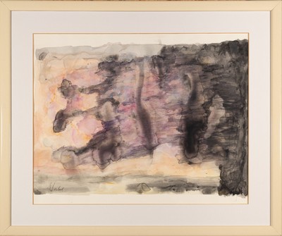 Stahl, unbekannter Künstler, um 1950/70, Abstrakte Komposition, Mischtechnik/Papier, re. unten sign., Galerie-Rahmung, unter Glas, gesamt ca. 64x54 ...