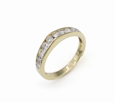 14 kt Gold Brillant-Ring, GG 585/000, 10 Brillanten zus. ca. 0.85 ct Weiß-l.get. Weiß/p, ca. 3.2 g, RW 54