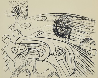 Konvolut Grafik, HAP Grieshaber, 1909-1981, Mappe mit Holzschnitten "Engel der Geschichte 19/20", Claassen Verlag Düsseldorf 1973, dazu: 3 ...