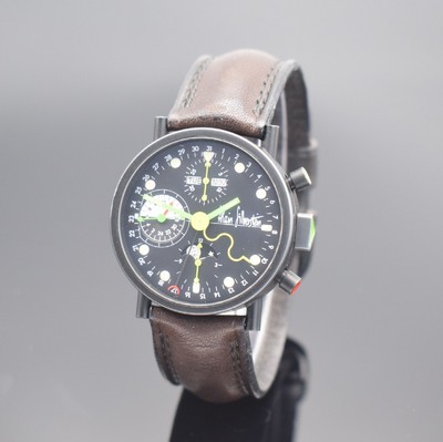 ALAIN SILBERSTEIN Krono Herrenchronograph mit Vollkalender, Frankreich um 1995, Automatik, geschw. Geh. beids. vergl., Boden & Glasrand aufgedr., ...