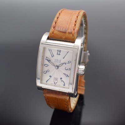 ORIS rechteckige Armbanduhr in Stahl, Schweiz um 1995, Automatik, Ref. 7526, beids. vergl. Geh., Boden 4-fach verschr., vorne Saphirglas, orig. ...
