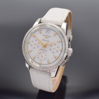 LONGINES Conquest Heritage Armbandchronograph mit Diamanten, Schweiz um 2005, Automatik, Ref. L1.141.0, Edelstahlgeh., Boden m. Goldplakette geschr., ...