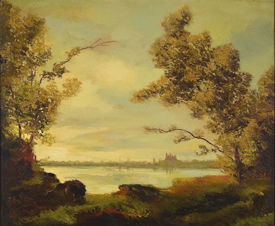 Karl Philipp Spitzer, 1887-1954 Speyer, Blick über den Rhein auf den Dom zu Speyer, Öl/Malkarton, signiert, ca. 60x70cm, R. ca. 73x83cm