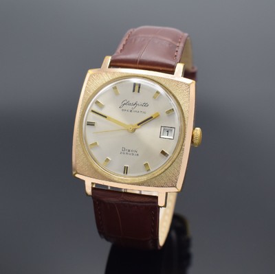 GUB Spezimatic Armbanduhr Serie Bison, Automatik, DDR um 1970, verg. Geh., Edelstahlboden aufgedr., silb. Zifferbl. m. aufgel. Indizes, Anz. v. Std., ...