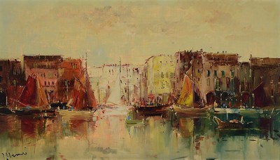 Ingfried Paul Henze Morro, 1935 Leipzig - 2013, Studium an den Akademien Leipzig und München, Hafenansicht, wohl Venedig, signiert, Öl/Lwd, Rahmen, ...