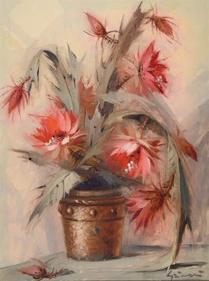 Ingfried Paul Henze Morro, 1925 Leipzig-2013 , Studium an den Akademien Leipzig und München, "Cactus", so verso bez., Stillleben mit rot ...
