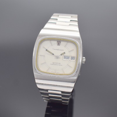 OMEGA Constellation Herrenarmbanduhr, Schweiz um 1970, quarz, Ref. 196.0016/396.0811, Stahlgeh. inkl. orig. Gliederband mit Faltschl., silb. ...