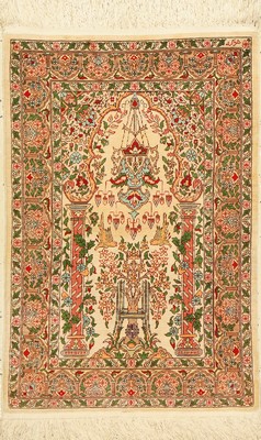 Hereke Seide, Türkei, signiert, um 1960, reine Naturseide, ca. 77 x 53 cm, EHZ: 2