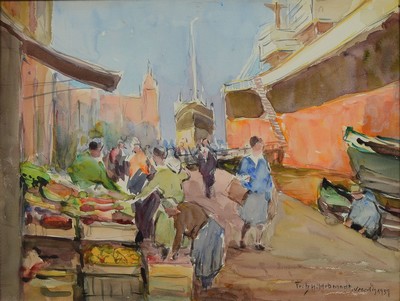 Fritz Hildebrandt, 1878 Quedlinburg-1970, Studium an der Akademie Berlin, war Schüler von Müller-Schönefeld und Hans Licht, hier: Szene vom Hafen ...