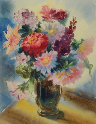 B. Riedel, zeitgenössischer Künstler, üppiges Blumenstillleben, Aquarell auf Papier, rechts unten signiert, ca. 52x40cm, PP, u.Gl., R. ca. 74x61cm
