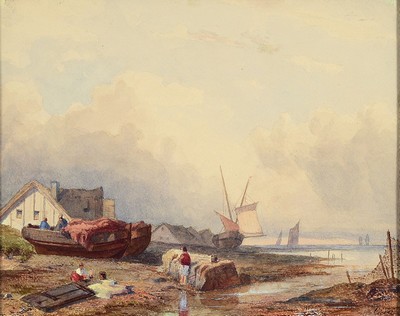 Pierre Luc Charles Ciceri, 1782 Saint-Cloud- 1868 Saint-Cheron, Fischerboote am Strand, Aquarell auf Papier, rechts unten signiert Ciceri, ca. ...