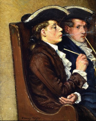 Claus Meyer, 1865 Linden-1919 Düsseldorf, zwei rauchende Kavaliere, Öl/Malkarton, links unten signiert, ca. 26x21cm, R. ca. 36x31cm