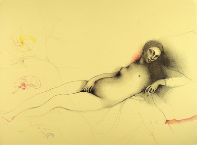 Bruno Bruni, geb. 1935 Gradara/Italien, La Venere di Urbino, Farblithographie, handsigniert und num. 5/150, ca. 57x79cm, u.Gl., R. ca. 71x91cm