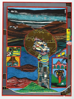 Helmut Kand, geb. 1946, Farbsiebdruck, handsigniert und num. 58/300, Blattgr. ca. 65x48cm, rahmenloser Bildträger, Glas defekt