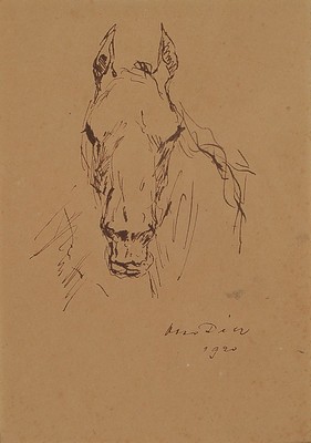Otto Dill, 1884 Neustadt a.d.Weinstraße-1957 Bad Dürkheim, Pferdekopf, Tuschezeichnung, signiert und dat. 1920, gebräunt, ca. 19x14 cm, PP, u.Gl., ...