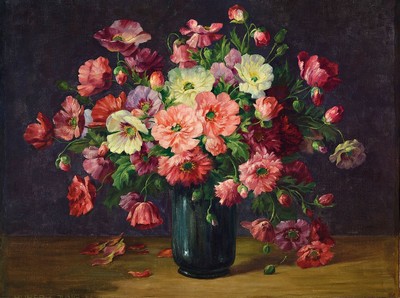 Huber-Jung, Maler*in um 1910, Üppiges Blumenstillleben, Öl/Lwd, links unten signiert, ca. 60x80cm, R. ca. 78x98cm