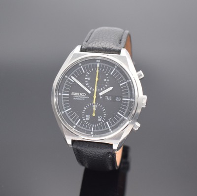 SEIKO Jumbo Herrenarmbanduhr mit Schaltradchronograph in Stahl, Japan um 1970, Automatik, Ref. 6138-3000, Boden verschr., schwarzes Zifferbl. m. ...