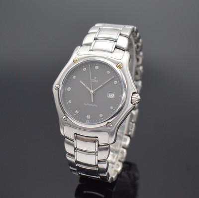 EBEL 1911 Armbanduhr in Stahl, Schweiz um 1995, Automatik, Ref. 993902, Boden 8-fach verschr., orig. Gliederband m. Faltschl., graues Zifferbl. m. ...