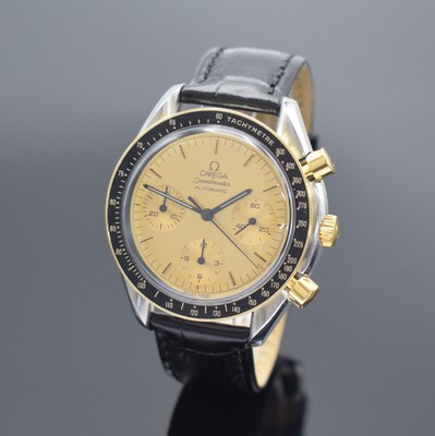 OMEGA Speedmaster Herrenchronograph in Stahl/Gold Referenz 175.0032, Schweiz um 1990, Automatik, Lünette m. Tachymeterskala, goldfarb. Zifferbl. m. ...