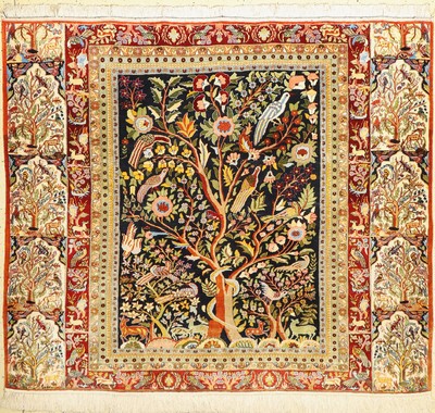 Seidenteppich(Lebensbaum), Ägypten, ca. 50 Jahre, reine Naturseide, ca. 135 x 156 cm, EHZ:(Sehr guter Zustand)